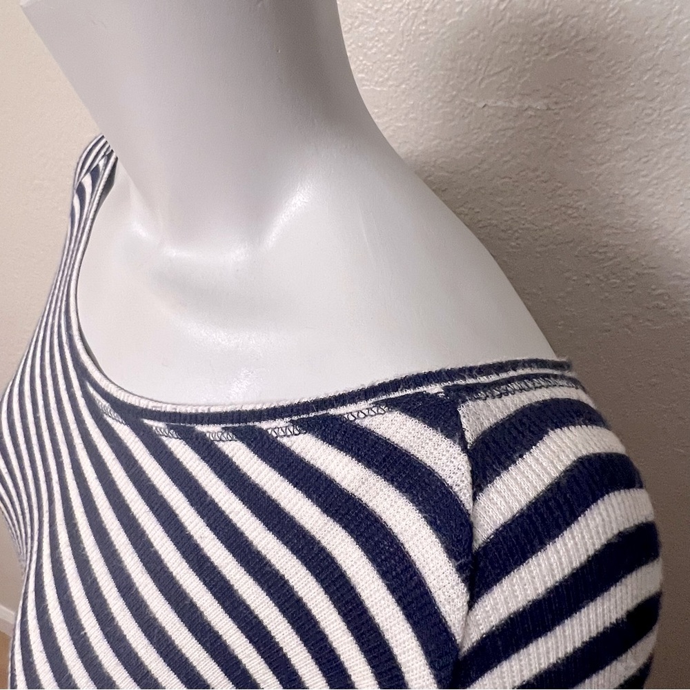 Bordeaux Blue White Striped Long Sleeve Scoop Neck Sweater - Picture 7 of 12